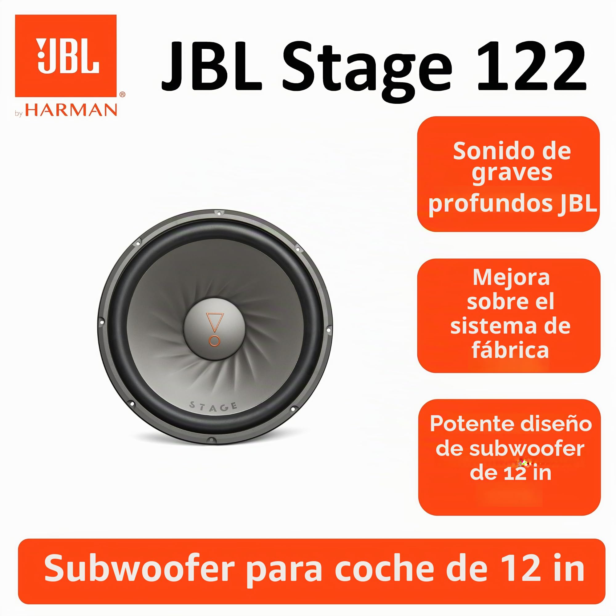 JBL Stage 122D Subwoofer Auto 30 cm - 1000 Watt Dual 4-Ohm Car HiFi | Caja de bajos 12 pulgadas con membrana de polipropileno, junta de goma Hi-Roll y bobinas duales – 2 u 8 Ohm