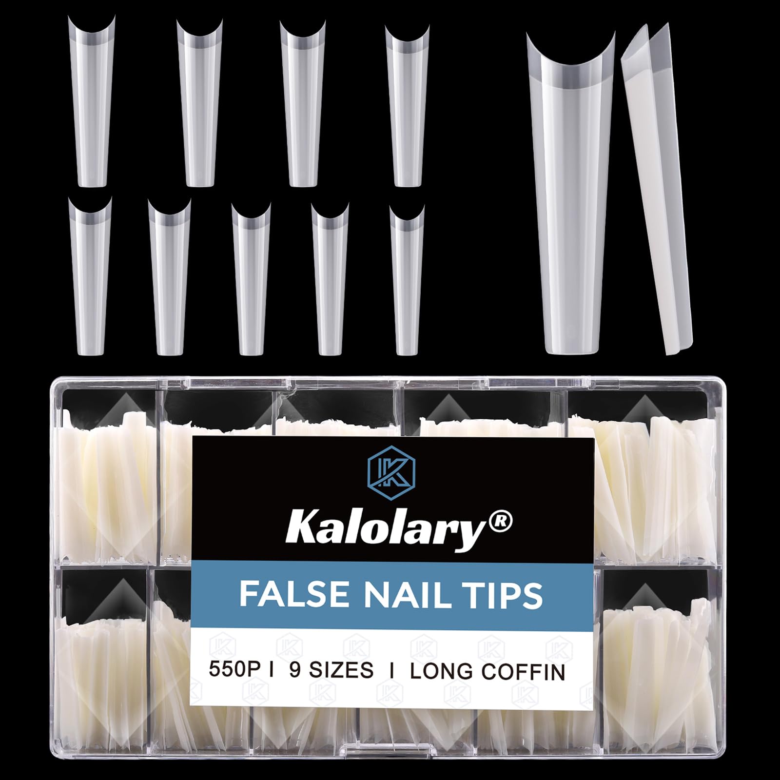 Kalolary 550pcs Uña postiza extra larga, XXL Uñas postizas acrílicas Puntas de uñas falsas artificiales curvadas en C Para el diseño de uñas de bricolaje, color natural