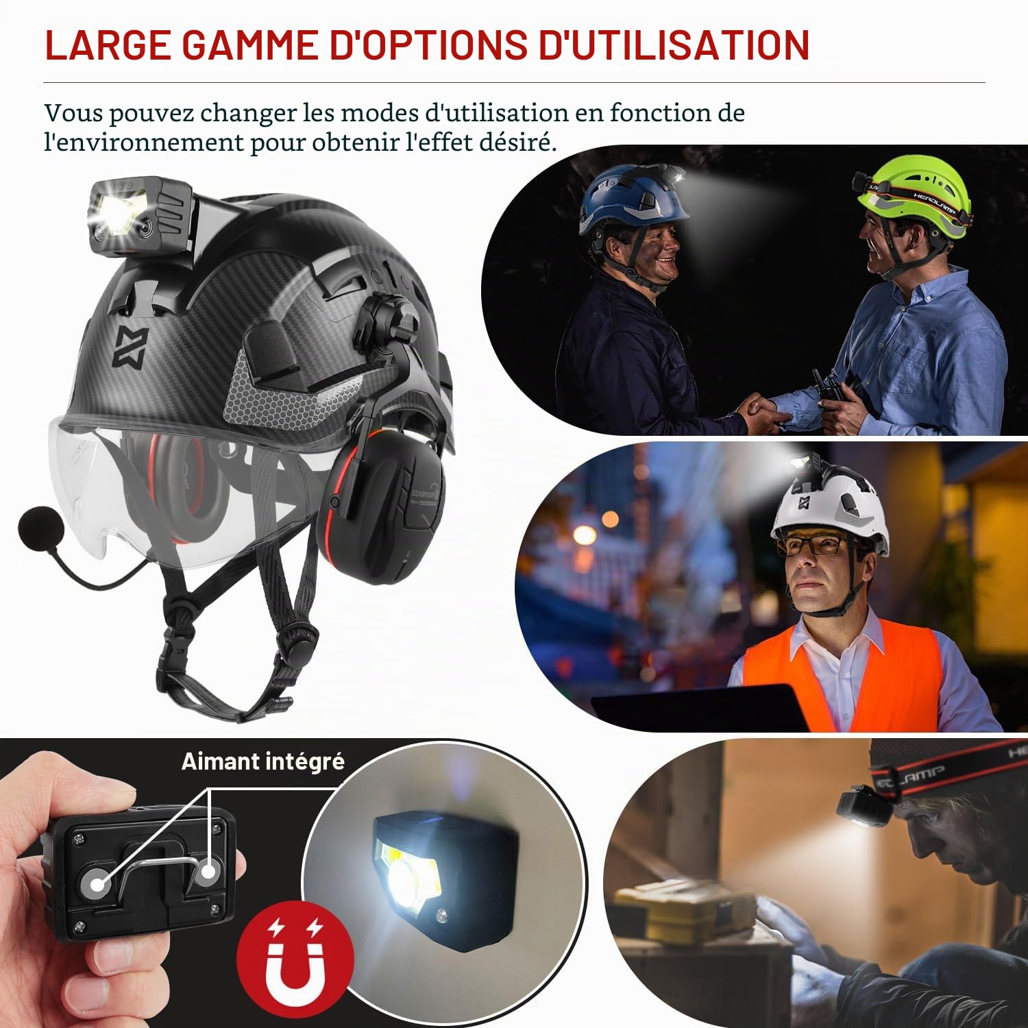 HEARMOR Höhenarbeiten Casque industriel pour adulte avec protection auditive active ABS Casque de protection certifié EN12492 Conforme EN397 Absorption des chocs et résistance à la pénétration Test
