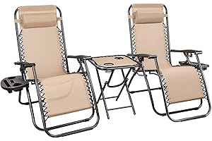 Homall 3-Piece Zero Gravity Lawn Chair with Table for Outdoor Relaxing
