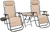 Homall 3 Pcs Zero Gravity Chair Patio Folding Recliner Outdoor Chaise Lounge Chairs Portable Reclining Chair Set with Side Table (Beige)