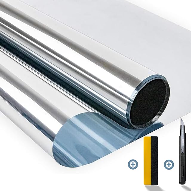 Zindoo Window Film Privacy One Way Clear, Reflective Window Film Anti Glare, Privacy Film for Glass Windows UV Blocking, Self Adhesive Heat Control Solar Film for Windows, Home, Office, 40x200cm