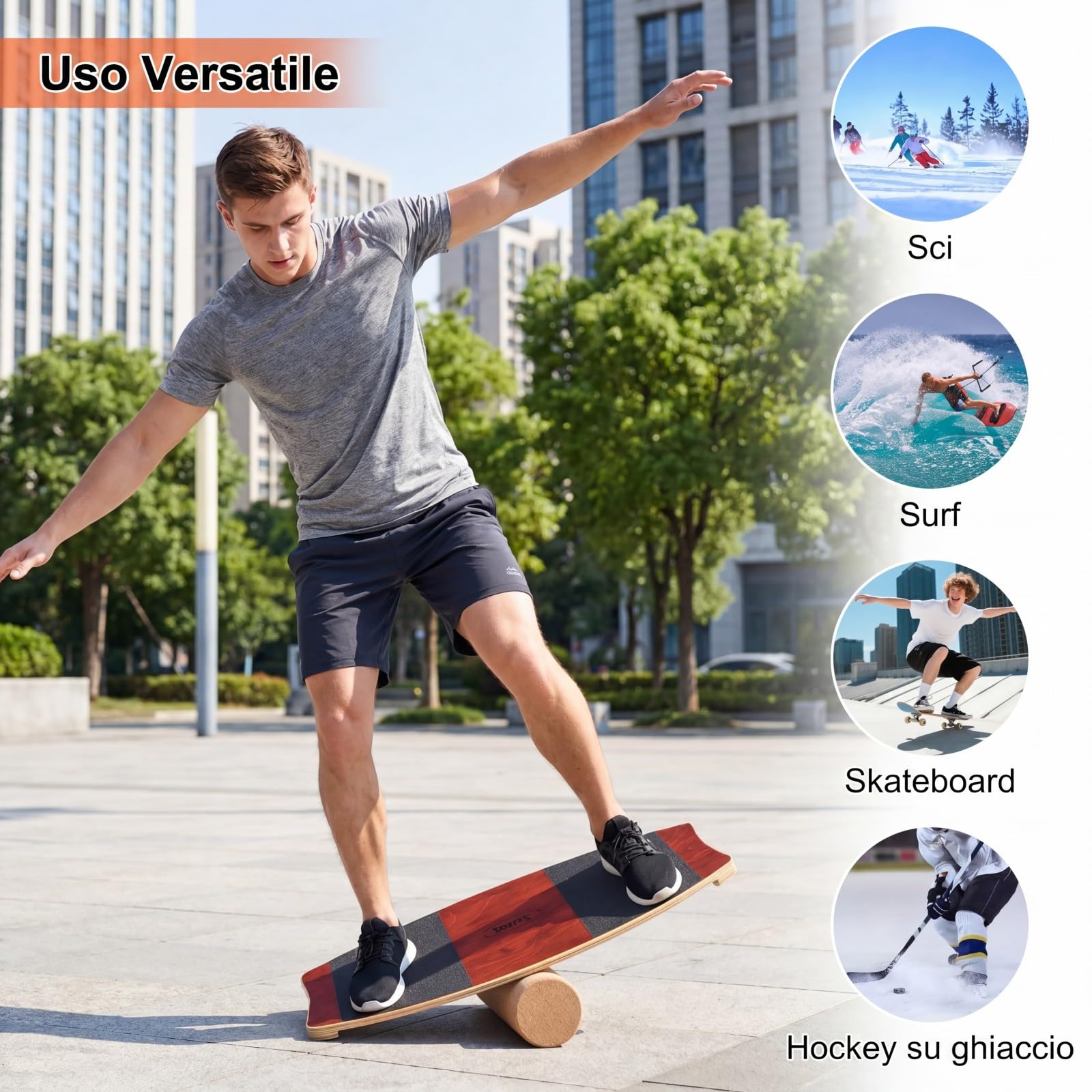 COSTWAY Balance Board con Rullo in Legno Massello | Tavoletta di Equilibrio con Superficie Antiscivolo per Allenamento di Stabilità, Rinforzo Muscolare, Skateboard e Surf