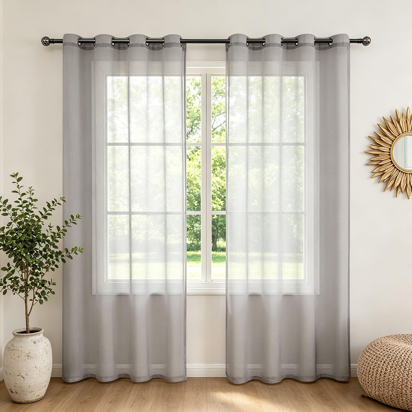 Voilage élégant romantique gris 60 x 185 cm rideau haute finition