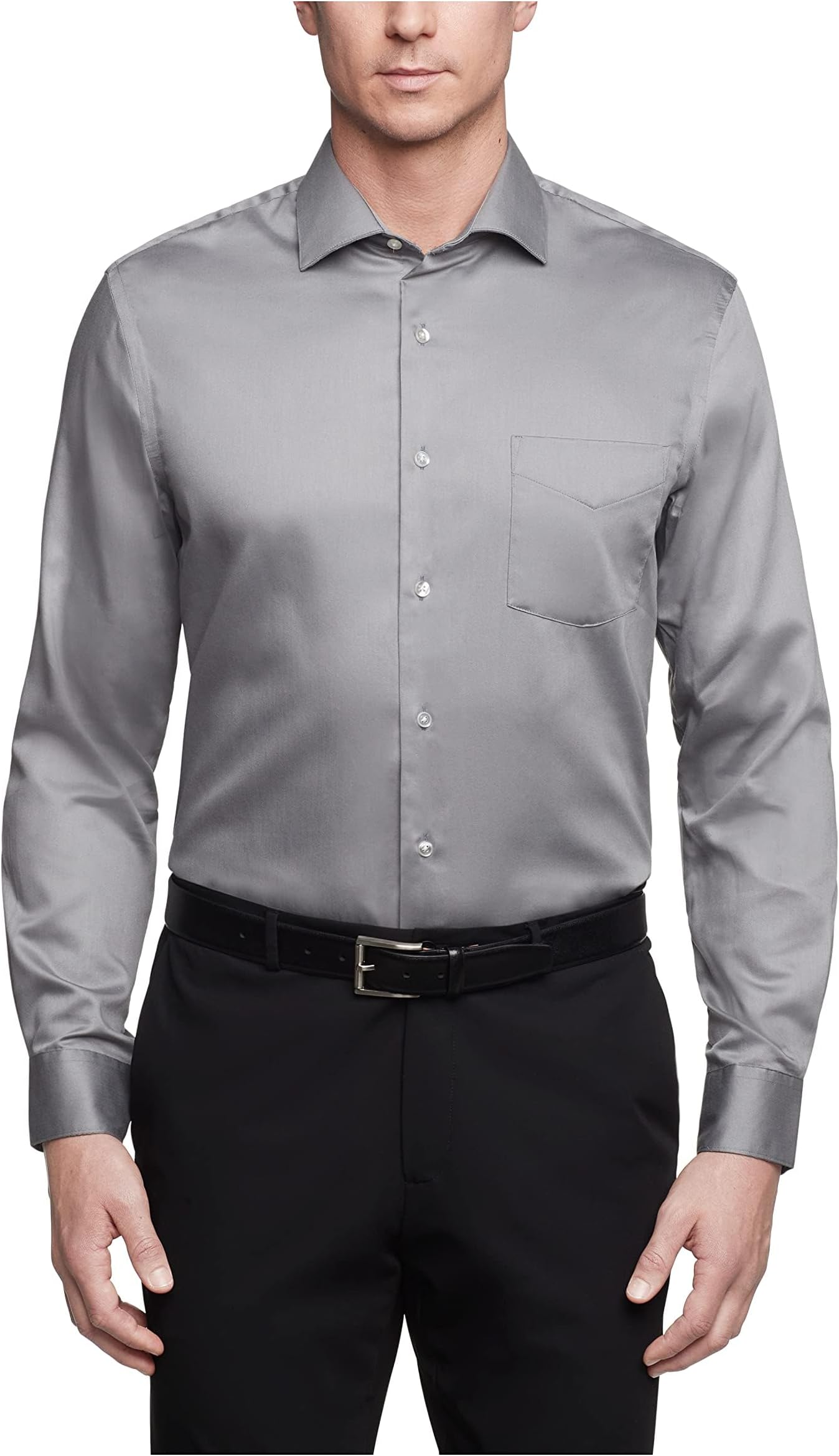 Van Heusen Mens Dress Shirts Regular Fit Lux Sateen Stretch Solid