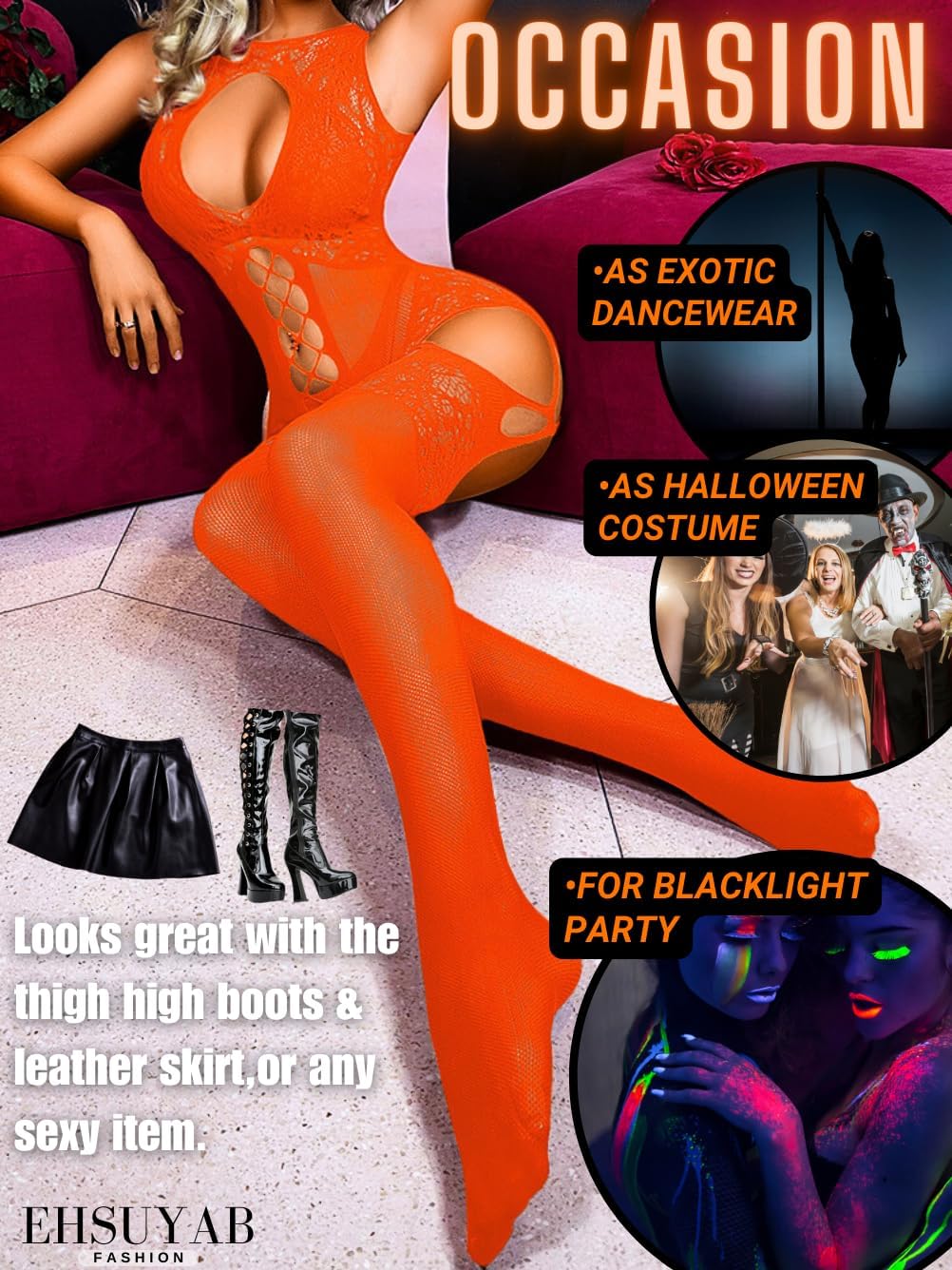 Women Body Stockings Sexy, Exotic Dancer Fishnets Lingerie Glow Party, Fishnet Bodysuit Rave Outfits Club Plus Size - Image 4