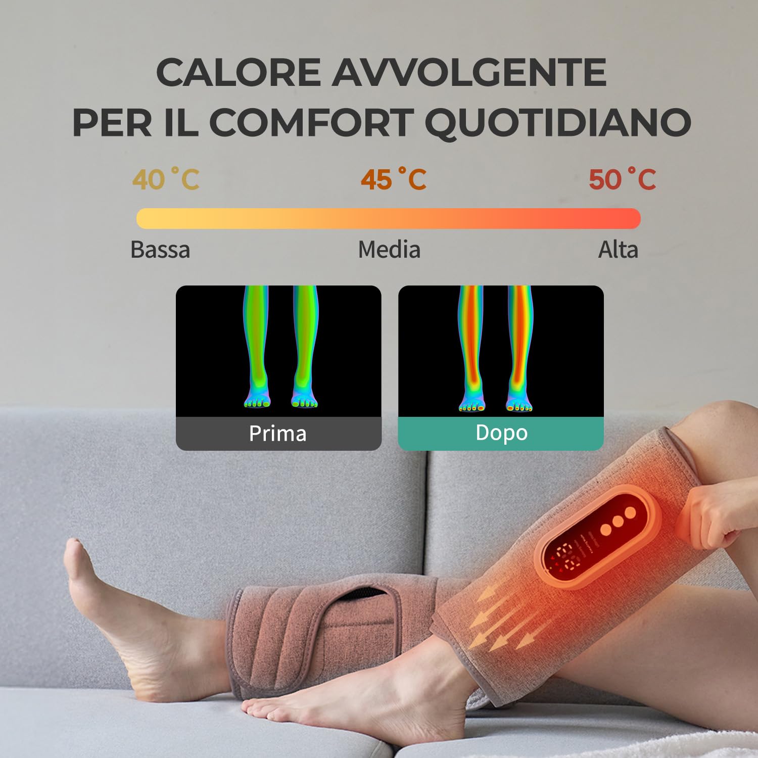 HubiCare - Massaggiatore per gambe con compressione dell'aria e calore, 3 livelli di intensità, ricaricabile USB-C, silenzioso, massaggiatore per polpacci per rilassamento e circolazione sanguigna