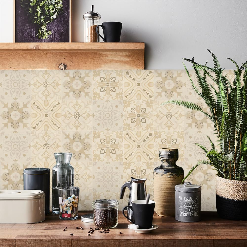 HORIWE Tile Stickers 24pcs Moroccan Style Wall Decal Sticker Adhesive Tile Art DIY Kitchen Bathroom Backsplash Floor Home Decor PVC Waterproof Oil Proof New 6x6 Inches