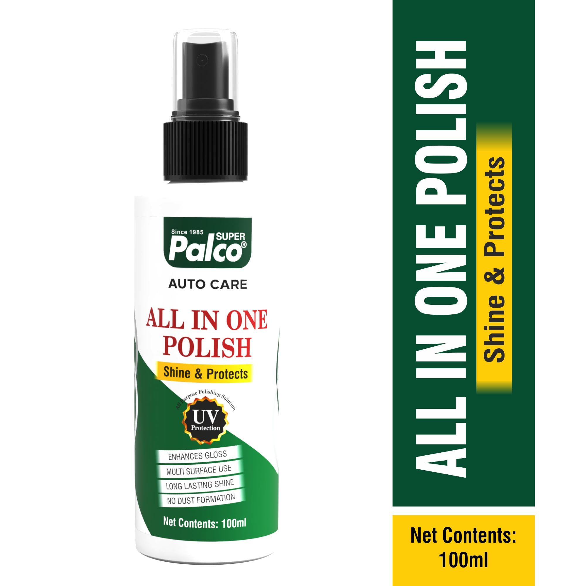 PALCO All In One Polish 100ml (Pack of 1) Ultimate Shining UV Protection Car Polish Spray Household Surface Long Lasting Glossy Finish Bike Polish for Shining Dust Free & Multi Surface Use