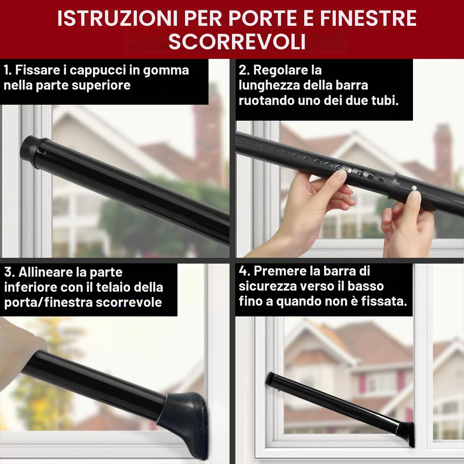 Nero Barra di Sicurezza per Porta d'Entrata - 1 Pack Sbarra Antiscasso, Blocco Porte