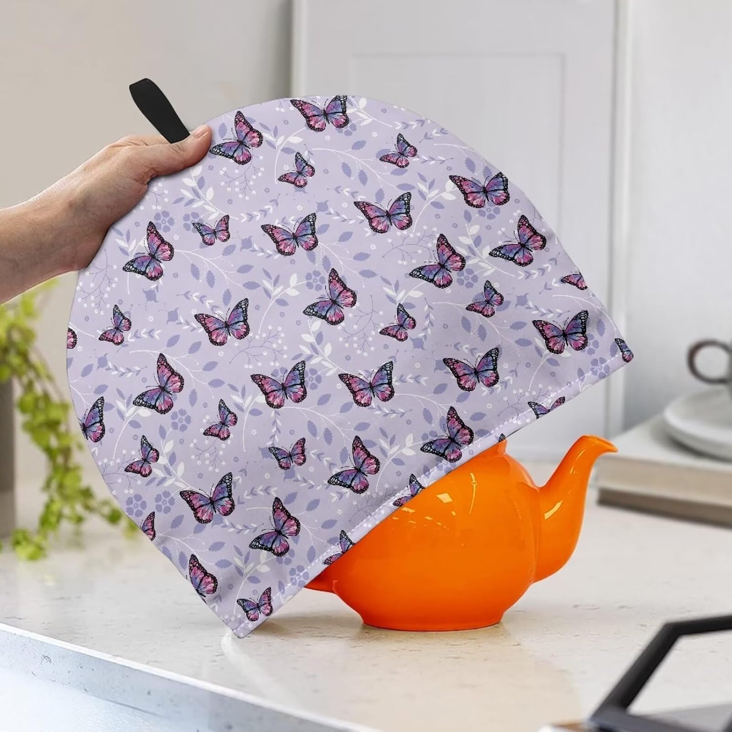 ZOUTAIRONG Purple Butterfly Tea Cosy for Teapot Insulation Teapot Cozies Tea Cozy Kitchen Accessory Tea Pot Cover Dust Proof Portable Kettle Cover Brown Teapot Cozy