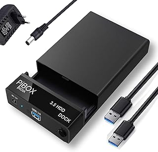 हार्ड ड्राइव संलग्नक, PiBOX इंडिया USB 3.0 बाहरी हार्ड ड्राइव डॉकिंग स्टेशन 3.5/2.5 इंच SATA हार्ड ड्राइव/SSD के लिए 16 TB+, टूल-फ्री HDD संलग्नक 12V/2A बिजली की आपूर्ति UASP त्वरण के साथ