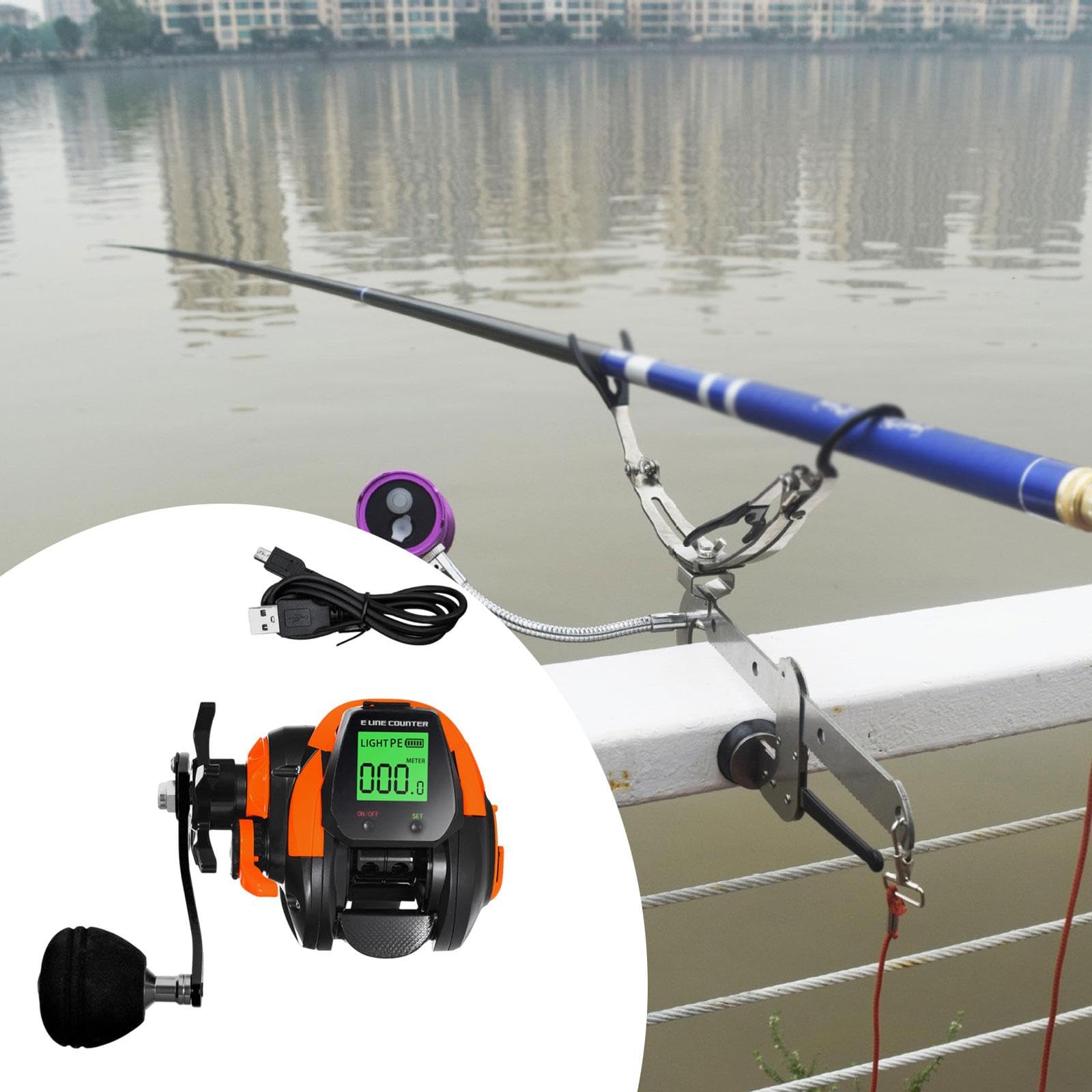 Mulinello da Pesca Elettrico Ricaricabile Tramite USB per acque Profonde, Frizione da 10 kg, Accessori, Funzione di Memoria di profondità,