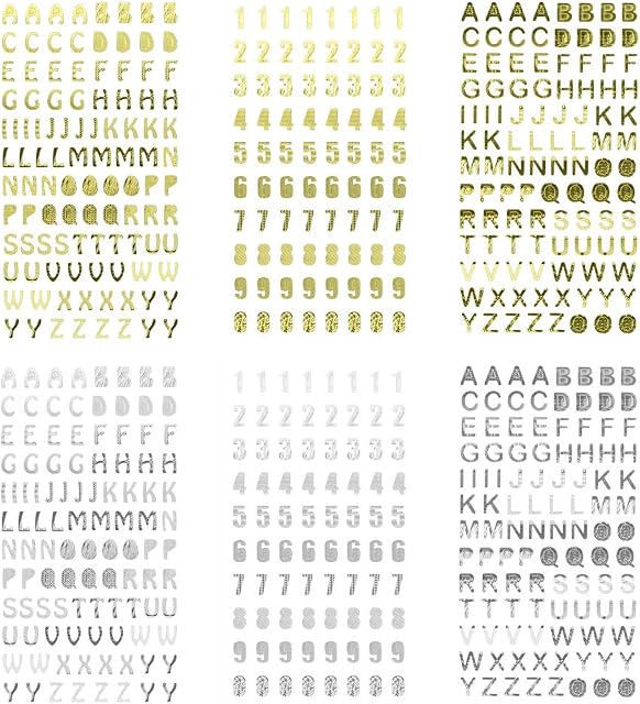KLYNGTSK 6 Sheets Gold & Silver Letter Stickers Alphabet Sticker Glitter Alphabet & Number Stickers Hot Stamping Self Adhesive Letter DIY Craft Greeting Card Scrap Books and Home Decor (3 Style)