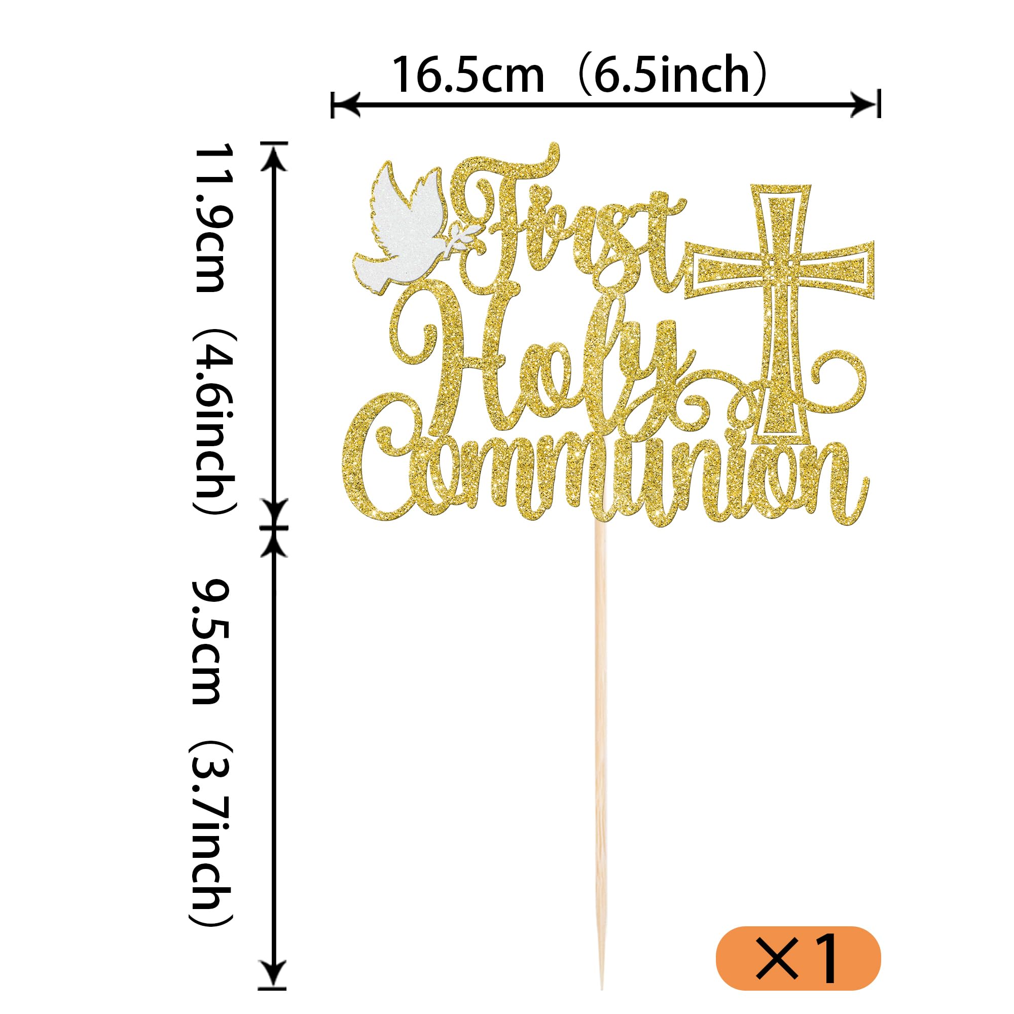 1 Pack First Holy Communion Cake Topper Glitter Peace Pigeon Cross Religious Cake Picks God Bless Baptism Cake Decorations for Baptism Theme Baby Shower 1st Birthday Party Decoration Supplies Gold