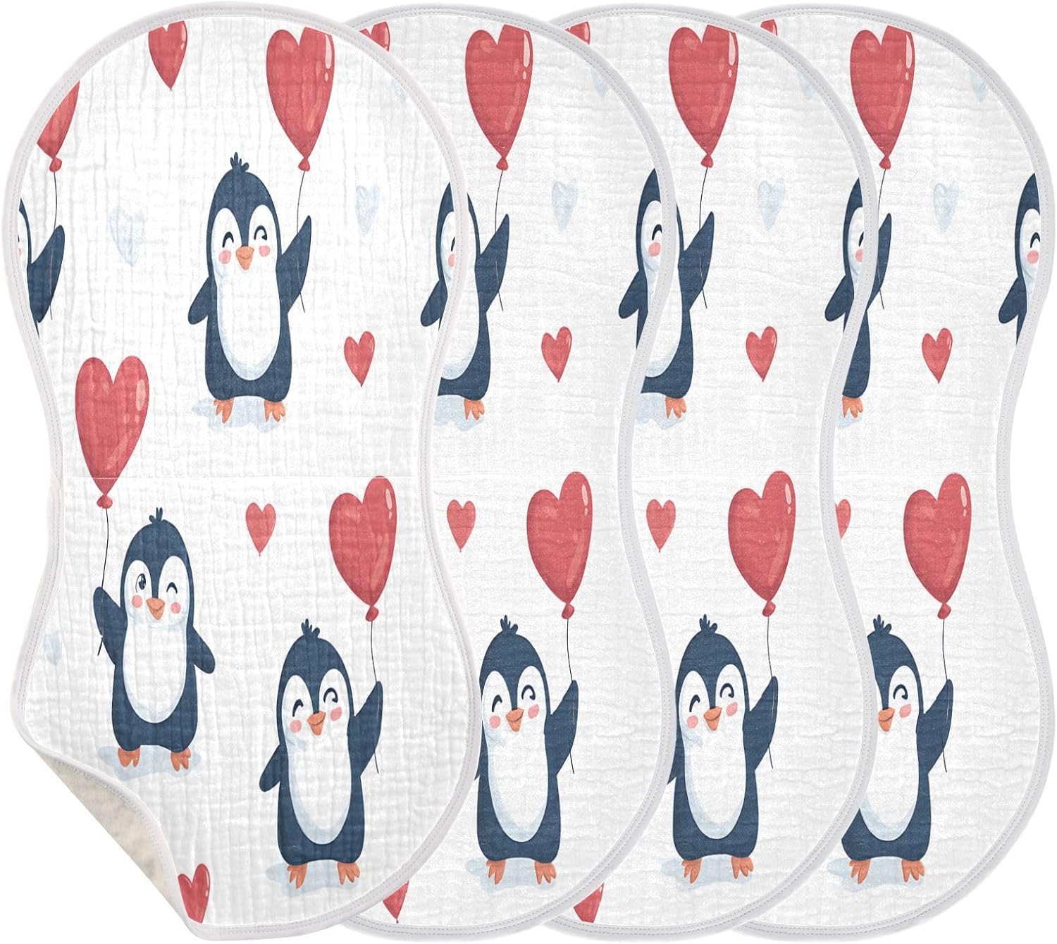 Beautiful Penguin and Balloon Baby Burp Cloths -4Pcs Soft Absorbent Muslin Washcloths Bibs Face Towel for Newborn Boys Girls 22 x 11 Inch