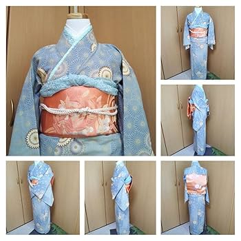 Amazon.co.jp: 小紋 青系 着物 長襦袢 小紋セット : ファッション