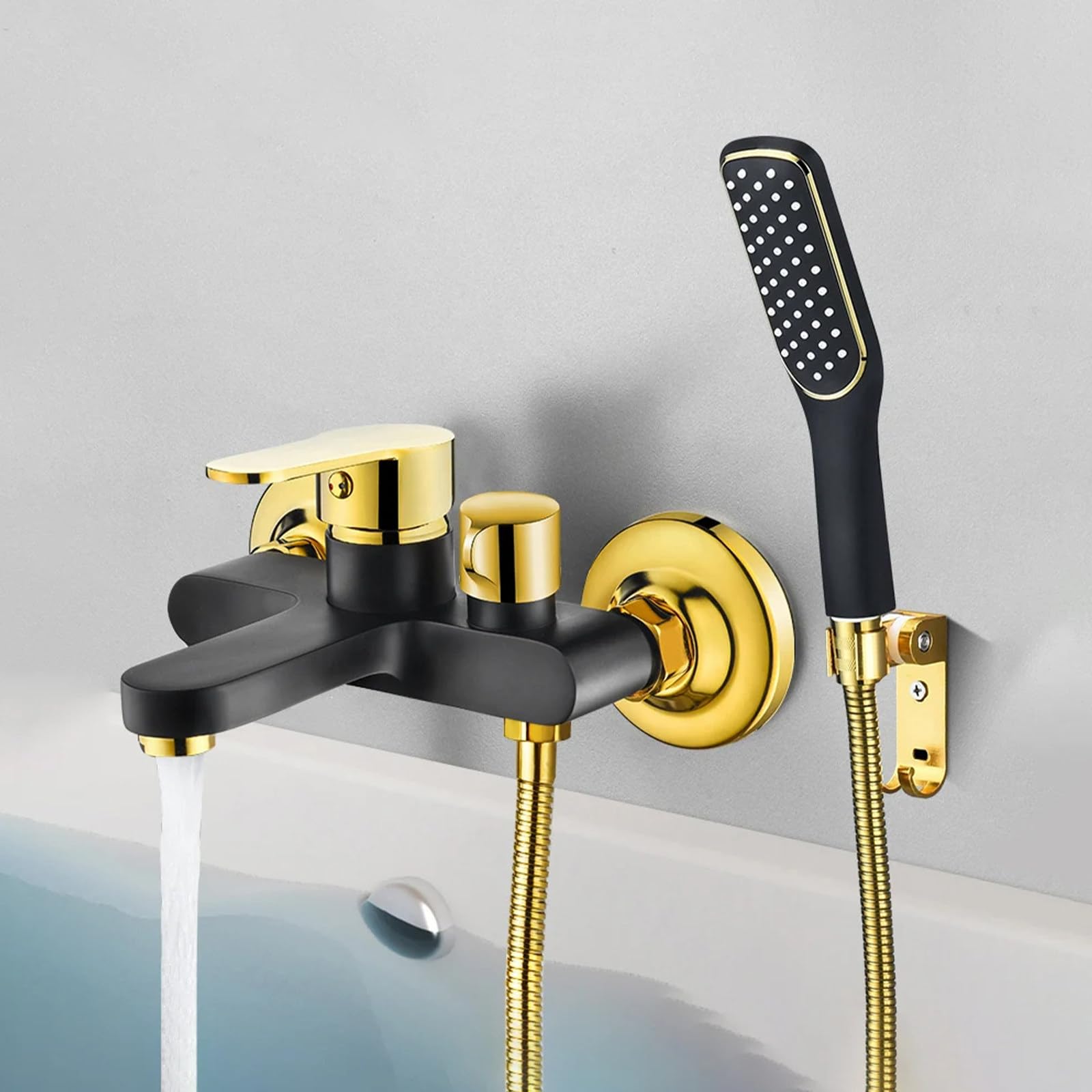 Robinet de baignoire mural noir en laiton design avec douchette moderne