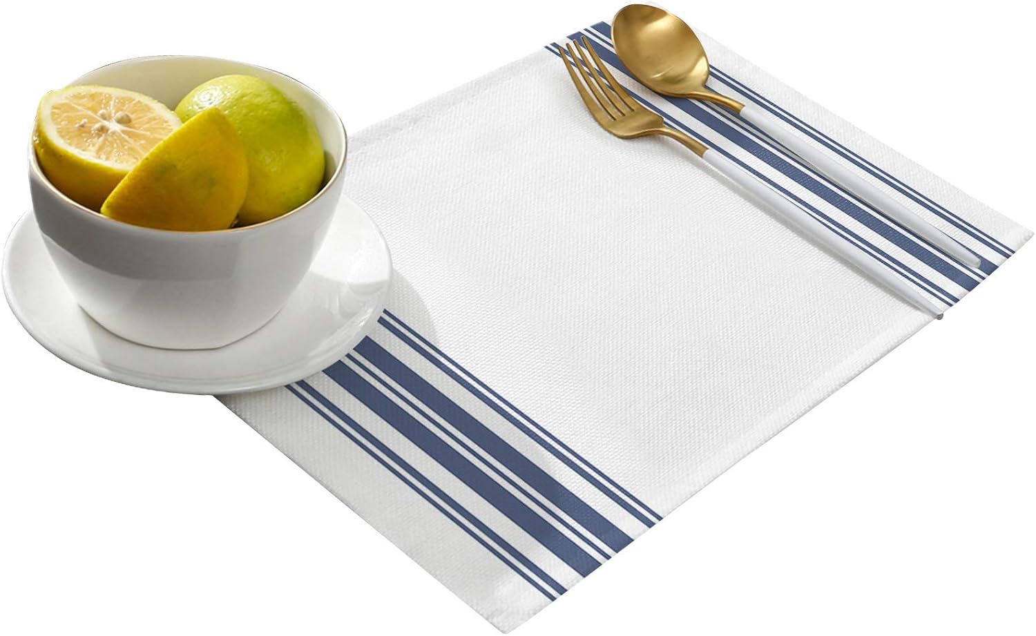 Chic D Blue White Stripes Indoor Placemat Set of 6 Non-Slip Placemats for Kitchen Dining Table Holiday Patio Parties Farmhouse Theme 13"x19" Washable Durable Cotton Linen Table Mats