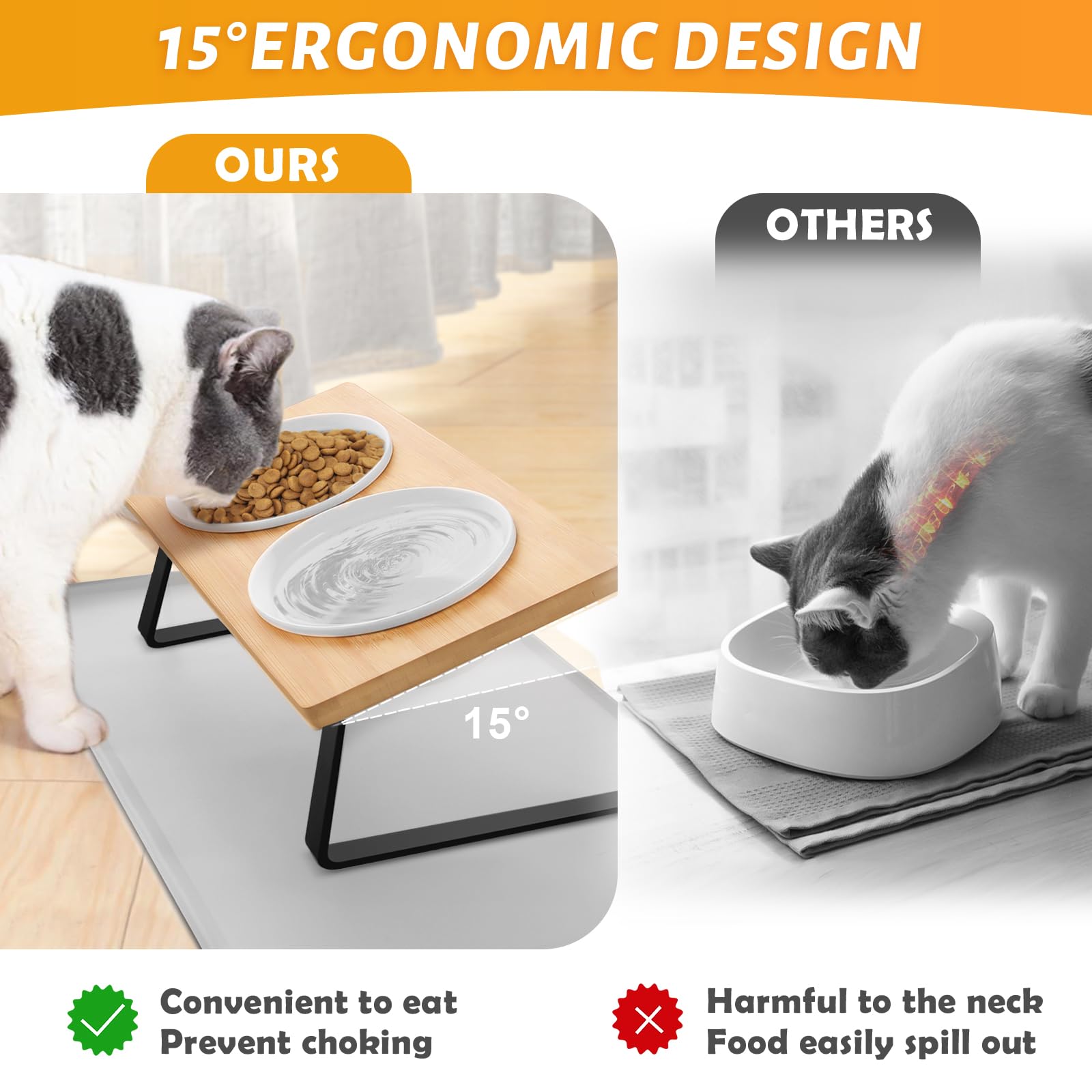 Lannvan Gamelle Chat Surélevée - Bol Ergonomique en Céramique avec Tapis Lavable pour Chat et Chien - 350ml par Bol