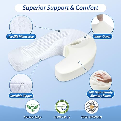 Miniatura 6 de HOMCA Almohadas para dormir de lado para adultos, almohadas de espuma viscoelástica en forma de U para aliviar el dolor de cuello y hombros,