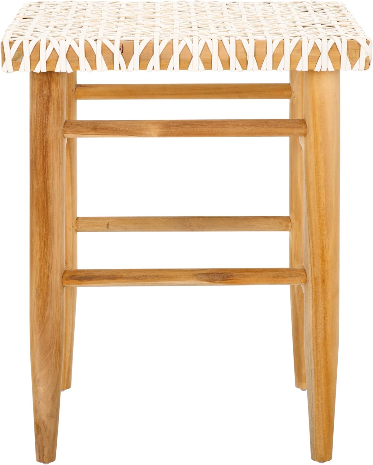 SAFAVIEH Home Collection Kaleo Natural Solid Wood/White Woven Leather 24-inch Seat Height Counter Stool (Fully Assembled)