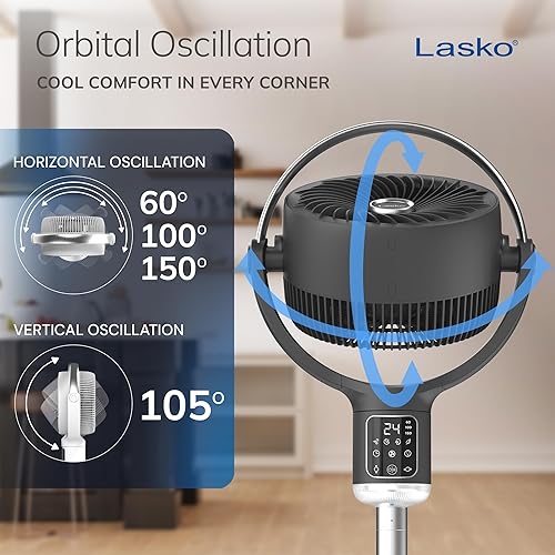 Miniatura 3 de Lasko Whirlwind - Ventilador de pedestal de movimiento orbital con tecnología WhisperForce DC, flujo de aire de 25 piess, 25 dBA, luz nocturna,