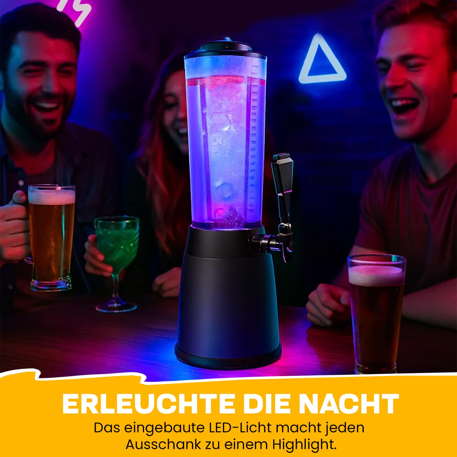Biertower 4,0 Liter – Kult Biersäule mit LED-Beleuchtung & Eiskühlung – XXL Trinksäule Getränkespender mit Präzisions-Zapfhahn – Robuste Zapfsäule für Party, Grillen & Events – Getränkesäule Schwarz