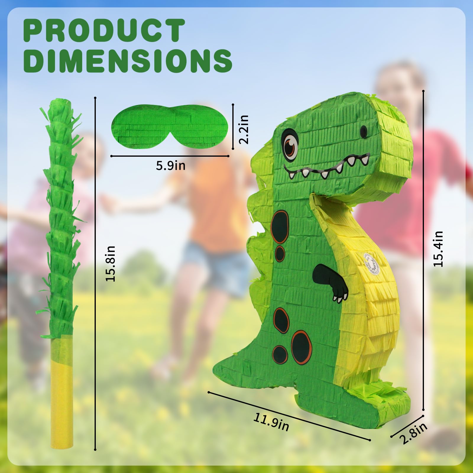 Ipalmay Dinosaur Pinata - Cute T-rex Dino Pinata with Blindfold and Bat for Birthday, Baby Shower, Beach Party, Cinco De Mayo Mexican Fiesta Events Jungle Dinosaur World Animal Themed Party Favors