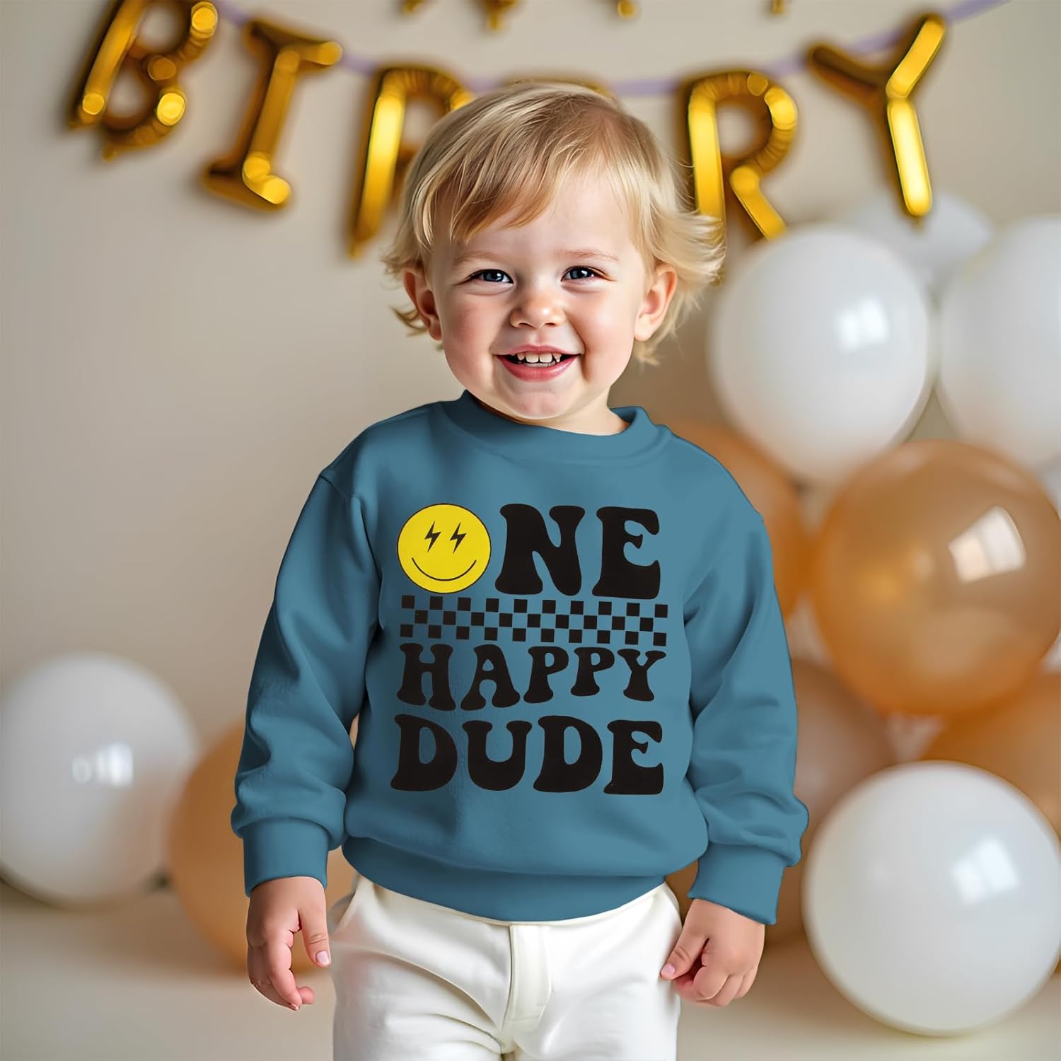 CM C&M WODRO First Birthday Sweatshirt Toddler Baby Boy One Happy Dude Pullover Shirt Crewneck Long Sleeve Fall Winter Outfit - Image 2