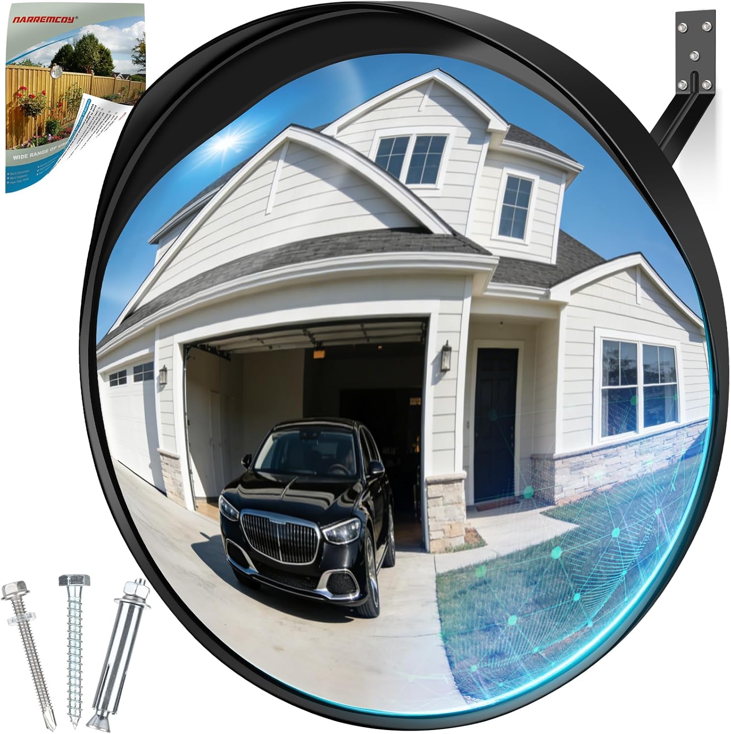 2 Pcs 12” Acrylic Convex Mirror - Adjustable Wide Angle View Security Traffic Mirror Indoor Outdoor, Wall Mounting Corner Blind Spot for Garage Warehouse, School, Store Safety and Office