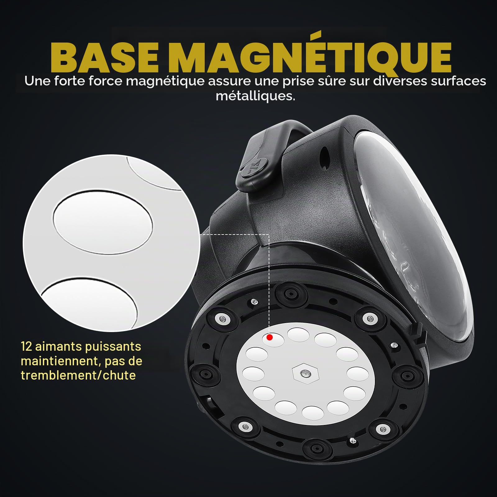 PICAA 50W Phare de Travail Led Aimanté, Projecteur de Recherche LED avce Télécommande, Éclairage de Secours Éclairage de Construction pour Offroad Voiture Camion Tracteur Bateaux