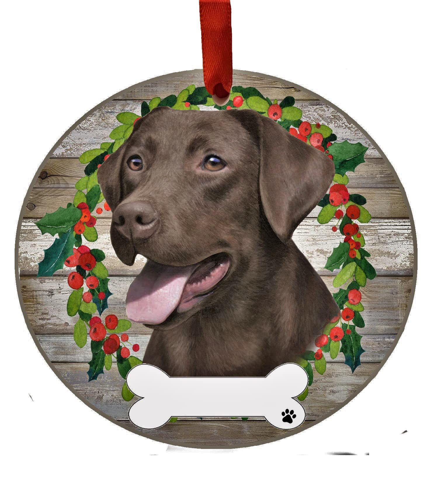 Chocolate Labrador Ornament - E&S Pets - DIY Personalizable - Dog Gifts - Ceramic Round Ornament with Glazed Finish - X-mas Decoration - Christmas Ornaments Craft Gifts - Ornaments for Pet Lovers