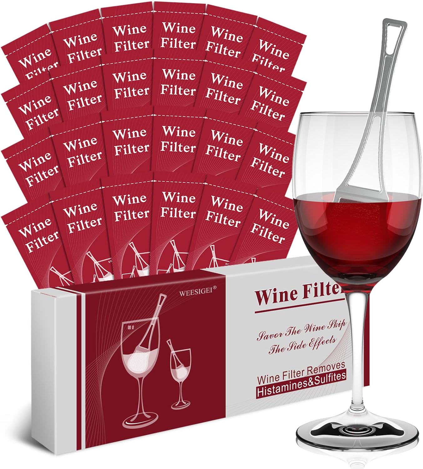 Wine Wand Sulfite Purifier: Wine Filters Remover Histamines Sulfite - Reduce Headaches Alleviate & Sensitivities (pack of 24)