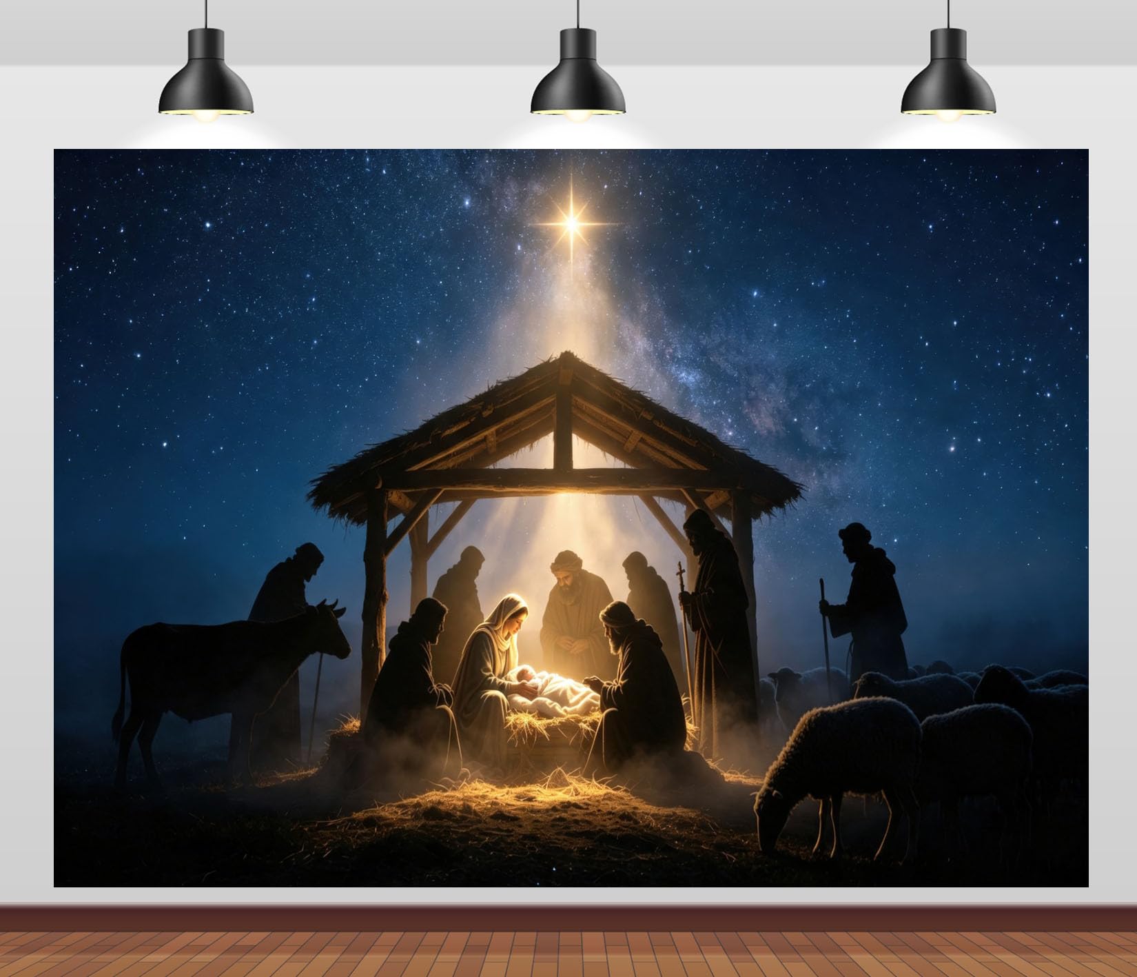 BELECO 3.6x2.5m Sfondo in tessuto presepe Natività stella di Betlemme