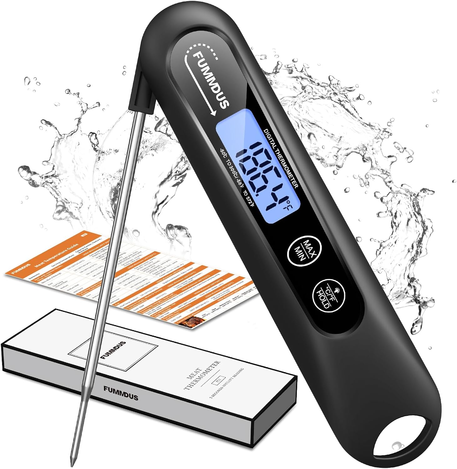 Meat Thermometer Digital, 3S Instant Read Food Thermometer for Cooking with Backlight & Magnet, Foldable Temperature Probe Kitchen Gadgets Essentials for BBQ Oven Grill Smoker Candy