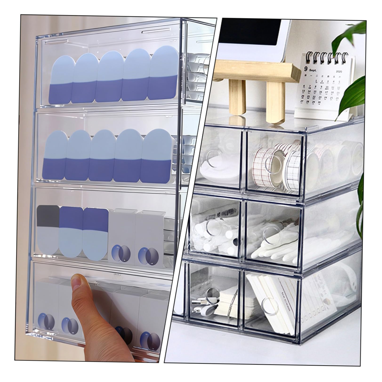 ibasenice Organizer Cosmetico Raffinato e Pratico Contenitore in Acrilico Trasparente 4 Scomparti Impilabili per Trucco e Gioielli per Bagno