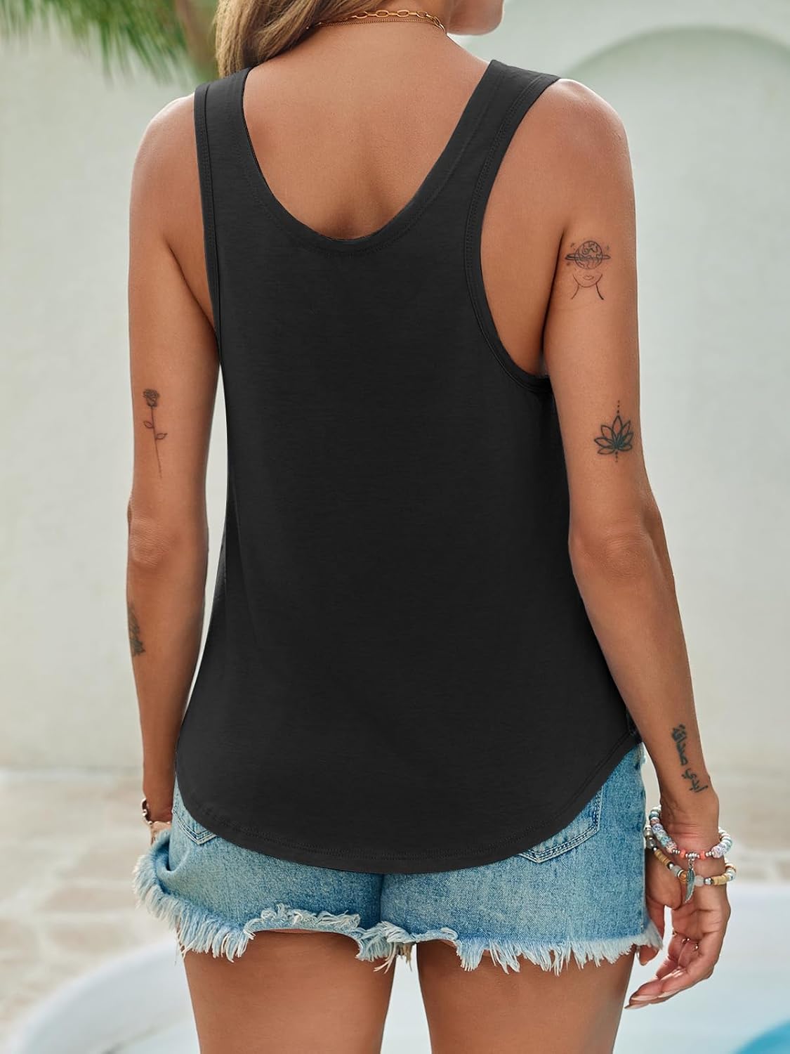 Tankaneo Womens Scoop Neck Tank Tops Summer Casual Sleeveless Loose Fit T Shirts Beach Vacation Workout Basic Tees Black - Image 4