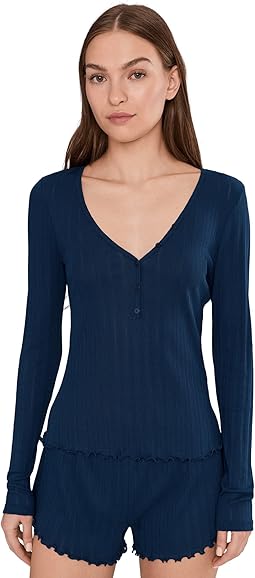 Pointelle V-Neck Henley