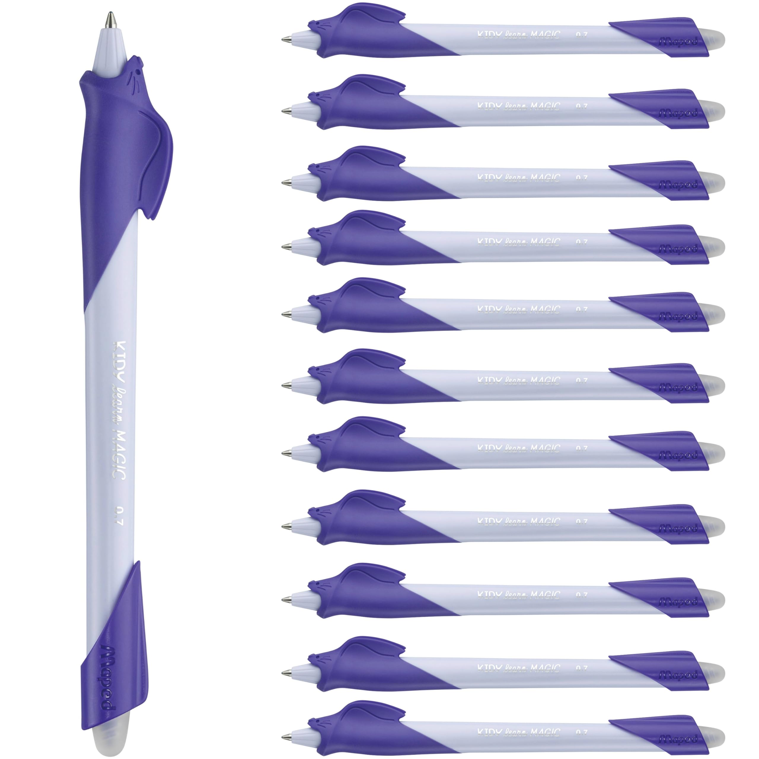 Maped - Kidy Learn Erasable Pen Box of 12 - Rabbit Animal Pen for Children with Built-in Eraser - Refillable and Ergonomic - Learning to Write - Elementary School Supplies