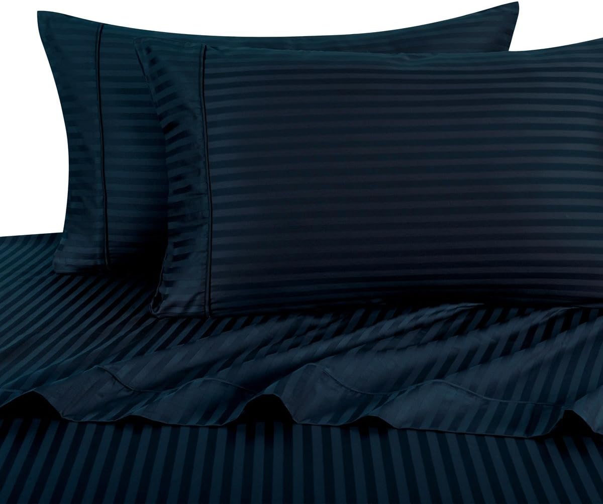 Royal Hotel Bedding Striped Chocolate 300-Thread-Count 4pc Full Bed Sheet Set 100-Percent Cotton, Sateen Striped, Deep Pocket, 100% Cotton