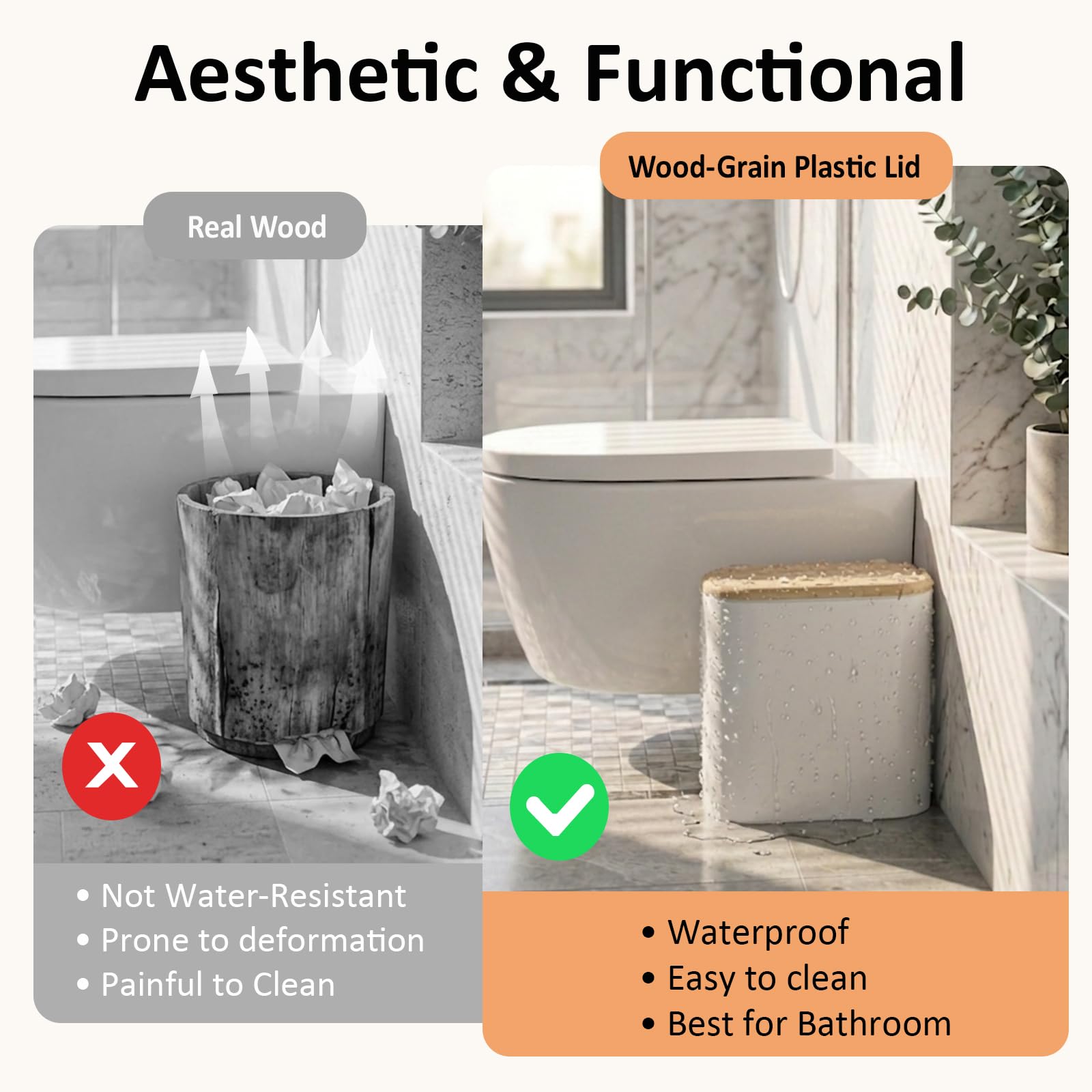 Pattumiera da bagno con coperchio, 10 litri, piccola pattumiera a prova di cane, moderna cestino per rifiuti da ufficio con coperchio a pressione, in plastica sottile, per camera da letto, WC