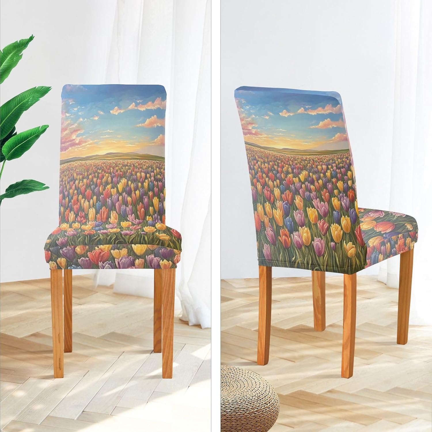 ALAZA Chair Covers for Dining Room, Field of Tulips Stretch Chair Cover Sets Chair Protector Removable Washable for Ktichen Restaurant Hotel