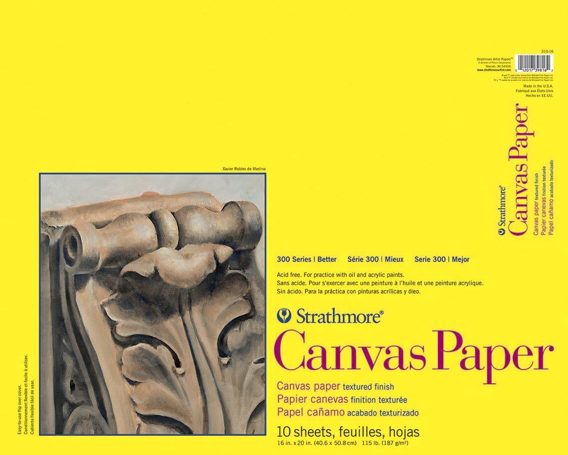 Strathmore 300 Series Canvas Paper Pad, Glue Bound, 16x20 inches, 10 Sheets (115lb/187g) - Artist Paper for Adults and Students - Acrylic and Oil Paints
