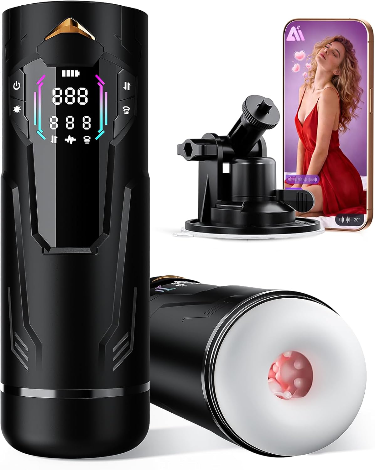 Sex Toys for Men Male Masturbator - AI APP Pocket Pussy Mens Sex Toy with 8 Sucking & Thrusting & Vibrating, Adult Toys Penis Pump Male Stroker, Sex Machine LCD Display & Suction Base