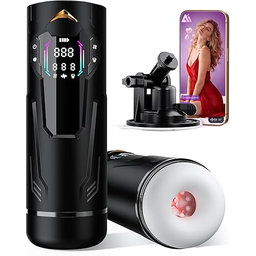Sex Toys for Men Male Masturbator - AI APP Pocket Pussy Mens Sex Toy with 8 Sucking & Thrusting & Vibrating, Adult Toys Penis Pump Male Stroker, Sex Machine LCD Display & Suction Base
