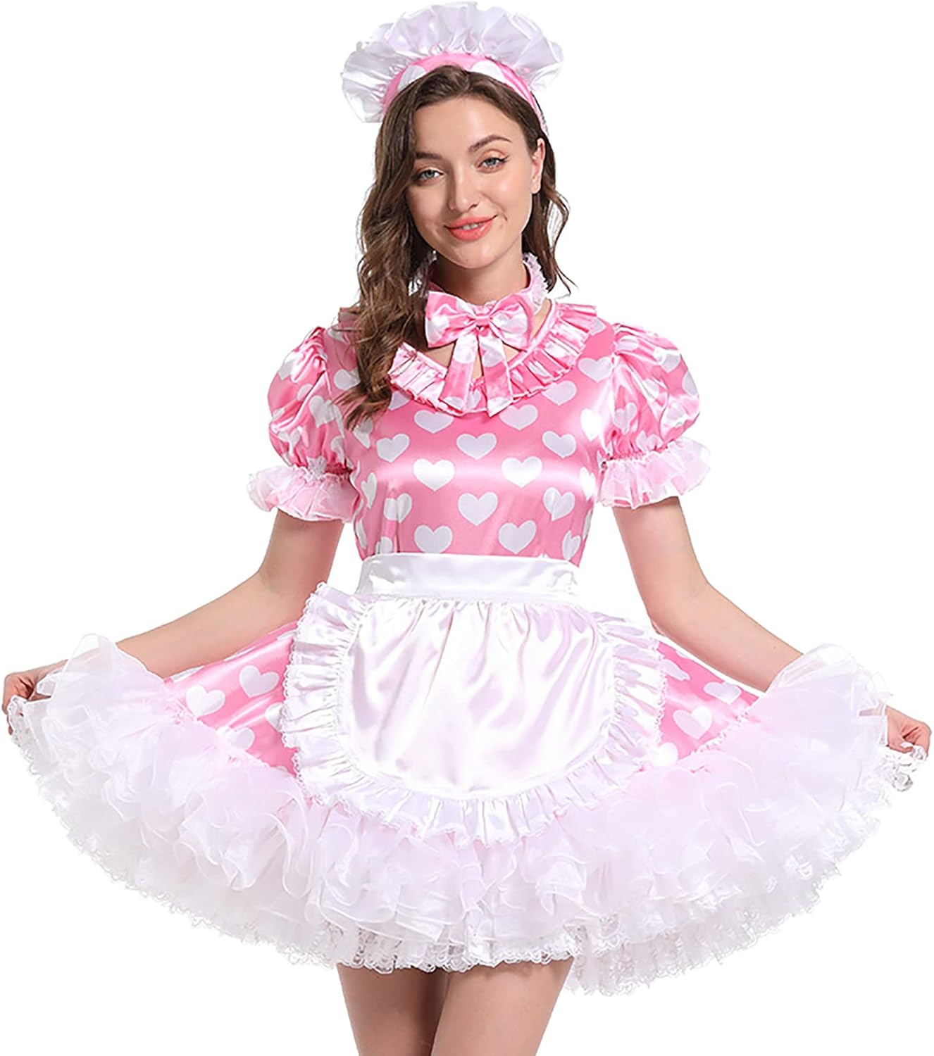 Sissy Maid Sweet Heat Printed Puffy Dress Apron With French Headdress Set Crossdress
