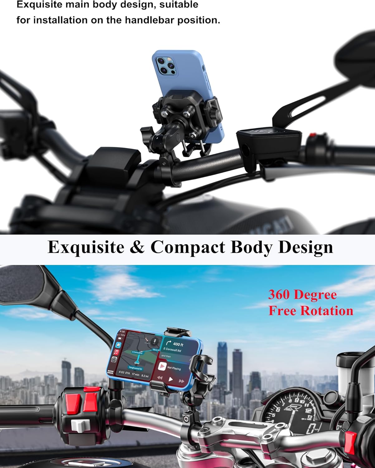 BRCOVAN Anti-Theft Motorcycle Phone Mount with Vibration Dampener, [1s Lock] [Camera Friendly] Handlebar Cellphone Holder for Bike Bicycle Scooter ATV, Adjustable Size Fit 5.4-7.2" Smartphone - Image 6