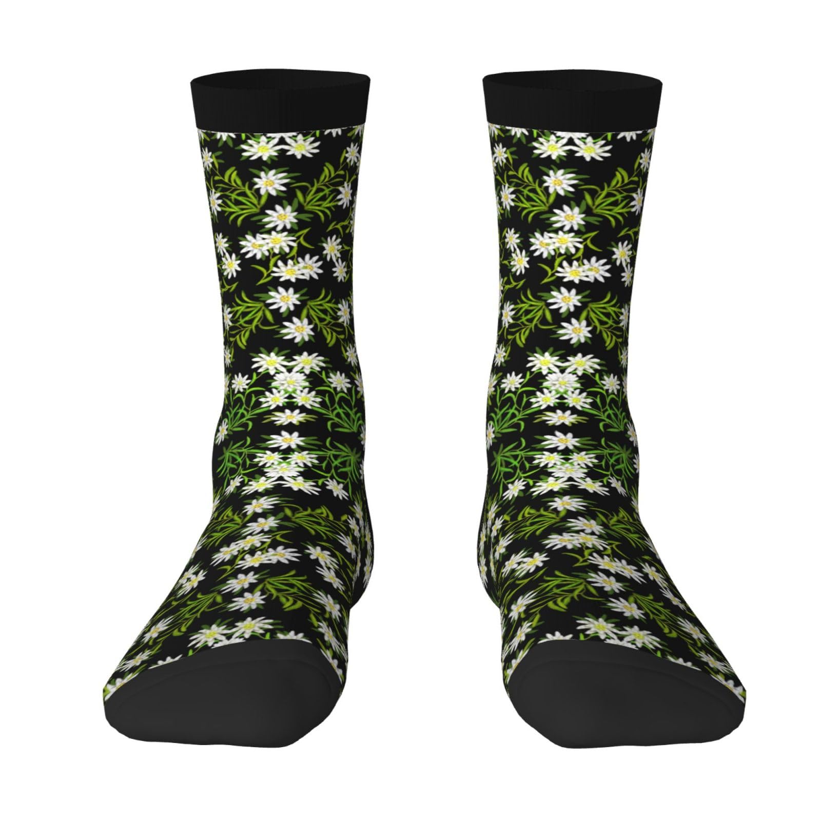 BeNtli Crew Socks, Compression Socks Casual Novelty Sports Socks 40CM Long For Unisex Swiss Alpine Edelweiss Floral