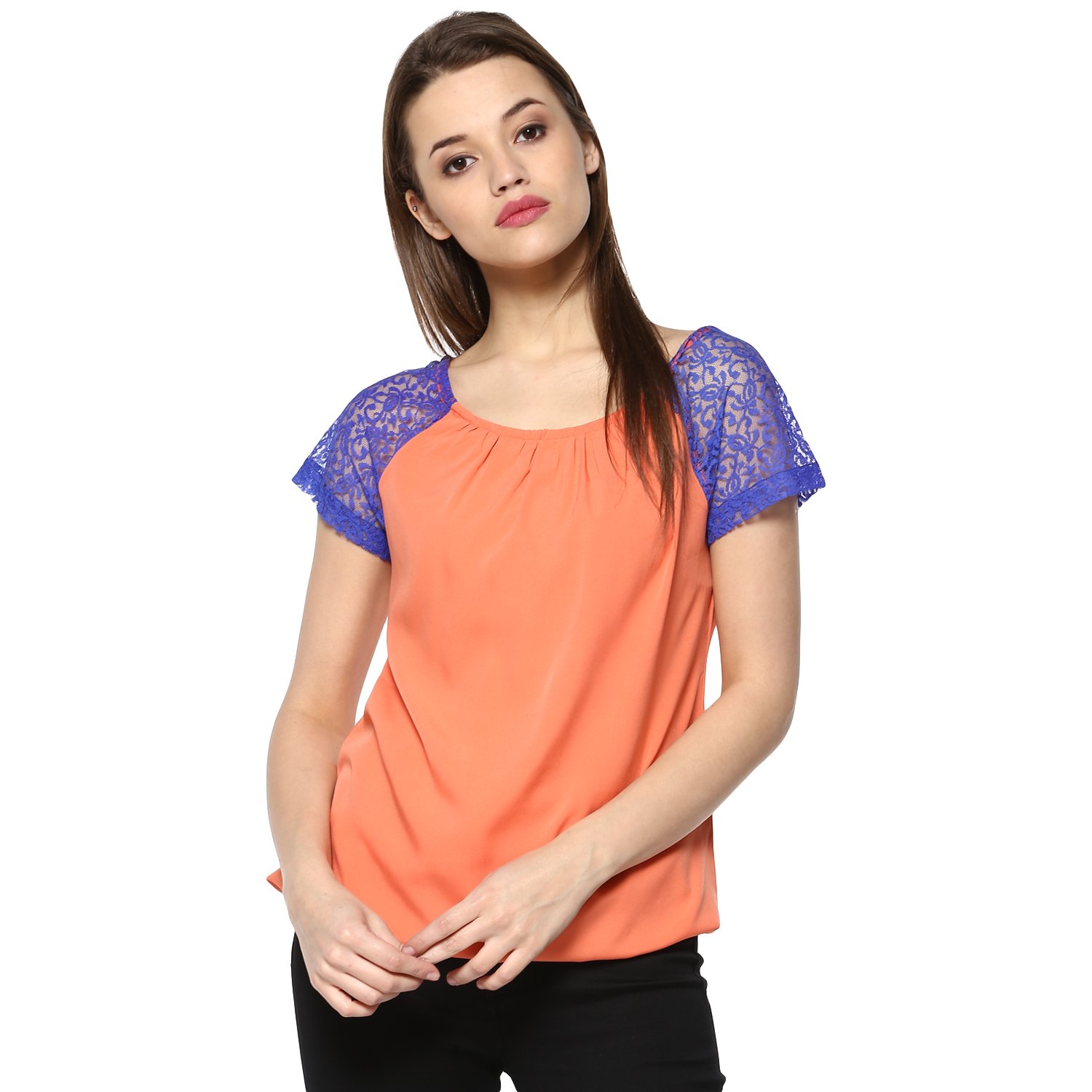 mayra Women's Crepe Orange Color Half Sleeve Top-picture-44